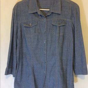 Hester and Orchard L 3/4sleeve w roll tab chambray